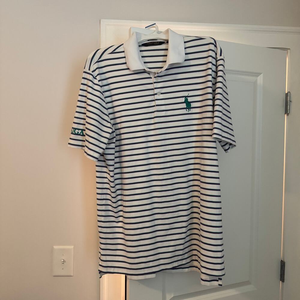 Polo Golf Ralph Lauren Performance White Purple Green Stripe Polo XL Big Pony